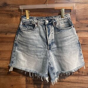 Buck Mason Light Blue Frayed Jean Shorts